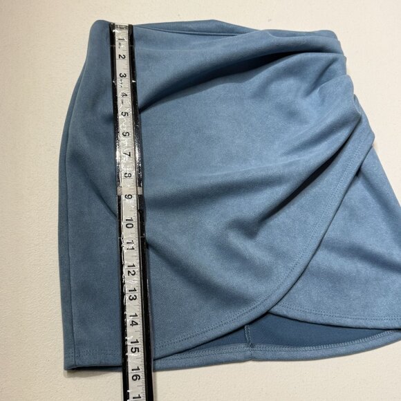 Windsor Faux Suede Wrap Front Mini Skirt Blue Draped Soft Girl Aesthetic S - Picture 6 of 7